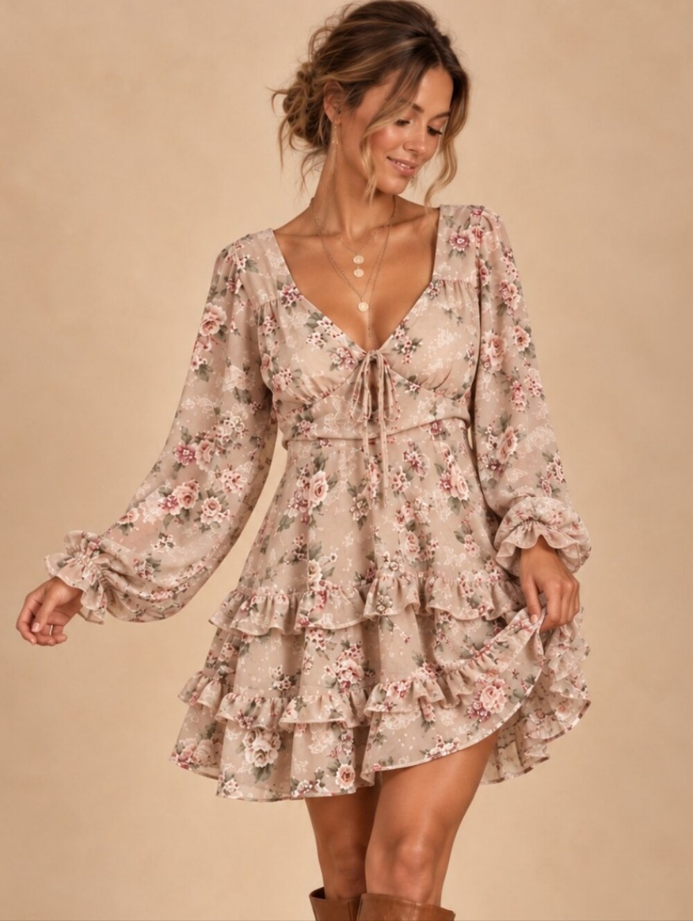 Altar'd State NWT Romantic Floral Ruffle Long Sleeve Mini Dress Medium